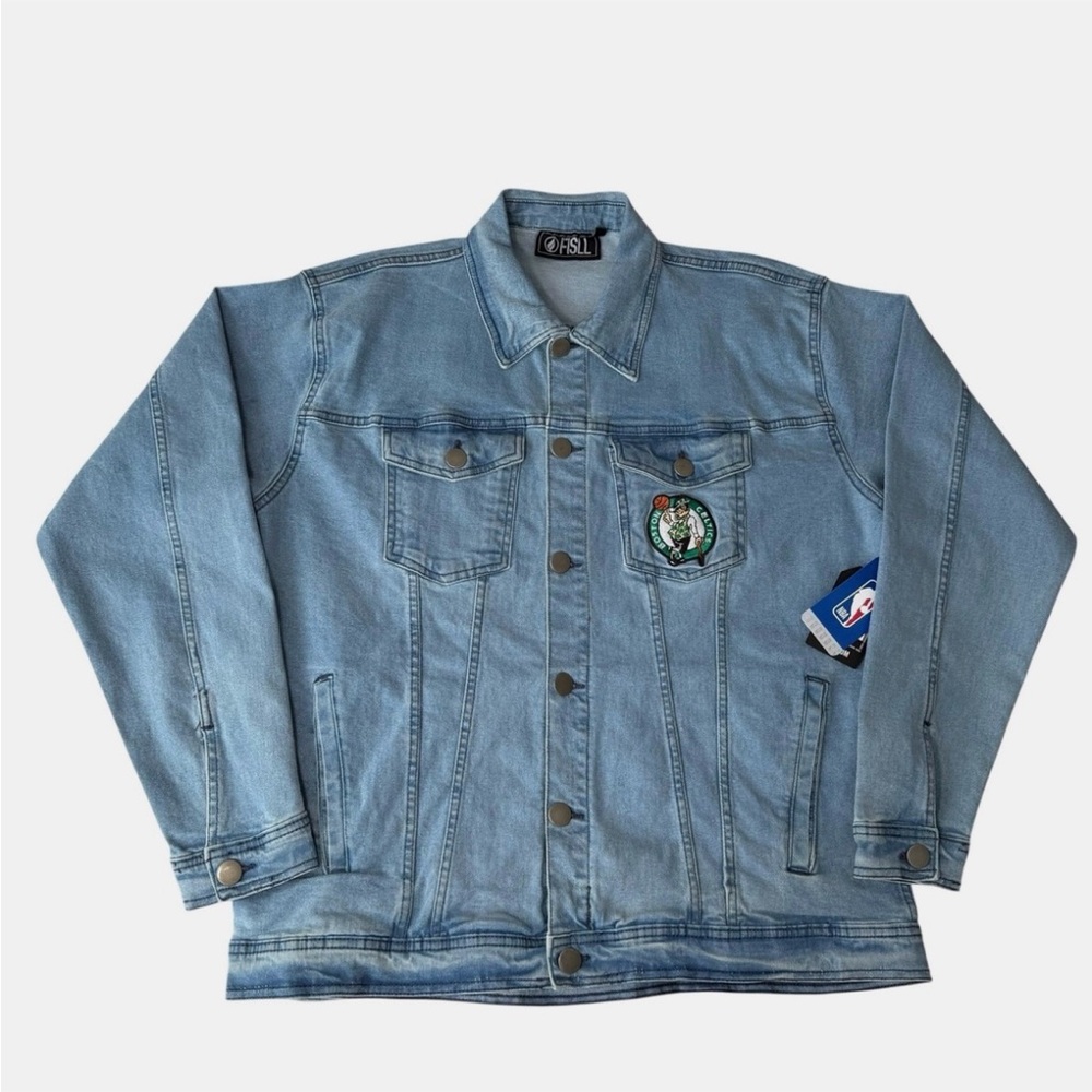 FISLL NBA Boston Celtics Denim Trucker Jacket Embroidered Logo